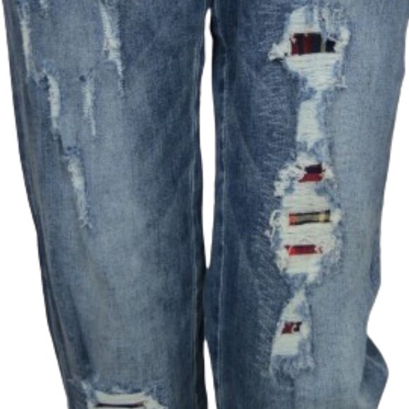 Cartise Distressed Peek-A-Boo Plaid Cuff Stretch Jeans - Picture 4 of 8